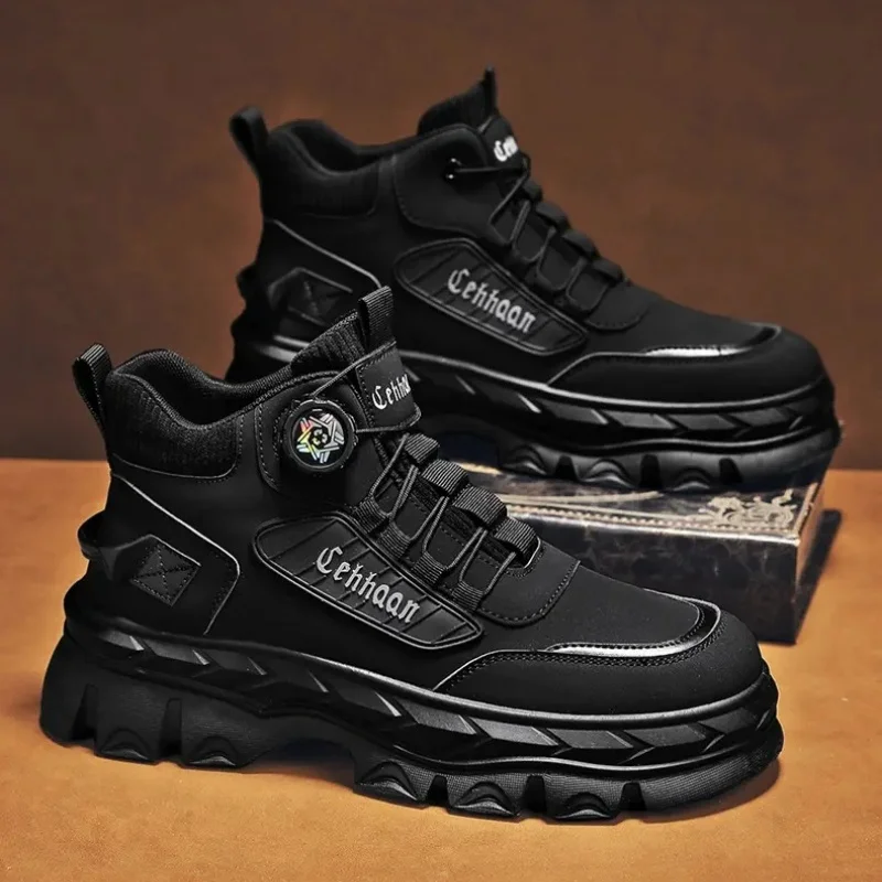 Men High Top Sneakers Autumn Winter Dial Lacing System Matte Finish Thick Chunky Sole Techwear Casual Boots