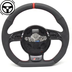 For Audi A4 B8 Alcantara eather with red stitching flat bottomed steering wheel with front logo