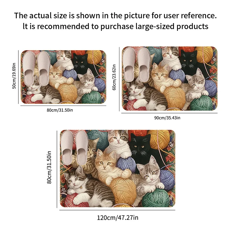 1 قطعة حصيرة أرضية متماسكة من القطيفة مقاس 0.47 بوصة سميكة للغاية مع تصميم كرة كاليكو تابي وكرة غزل - حصيرة غير قابلة للانزلاق قابلة للغسل في الغسالة