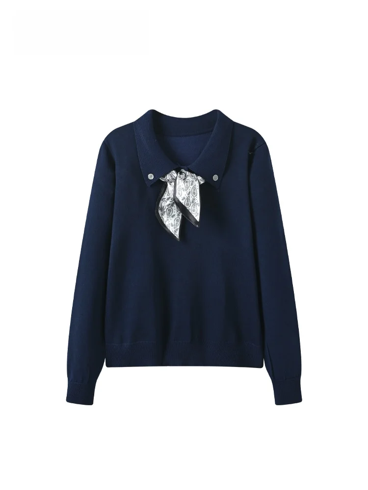 

Новая осенняя женская трикотажная кофта больших размеров с длинным рукавом в студенческом стиле, омолаживающая, повседневная, из полиэстера