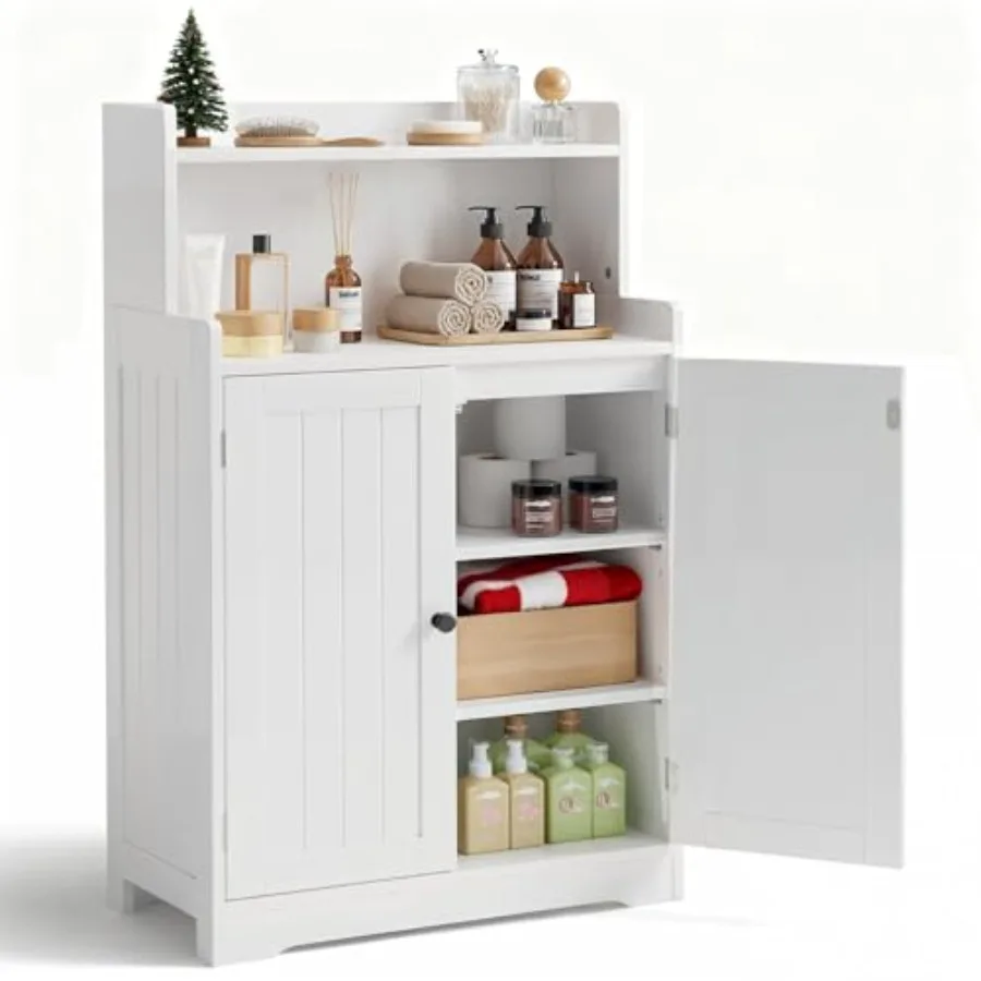 

40 H Freestanding Bathroom Storage Cabinet with 2 Doors and 2 Adjustable Shelves White Floor Pantry Organizer for Kitchen Dinin