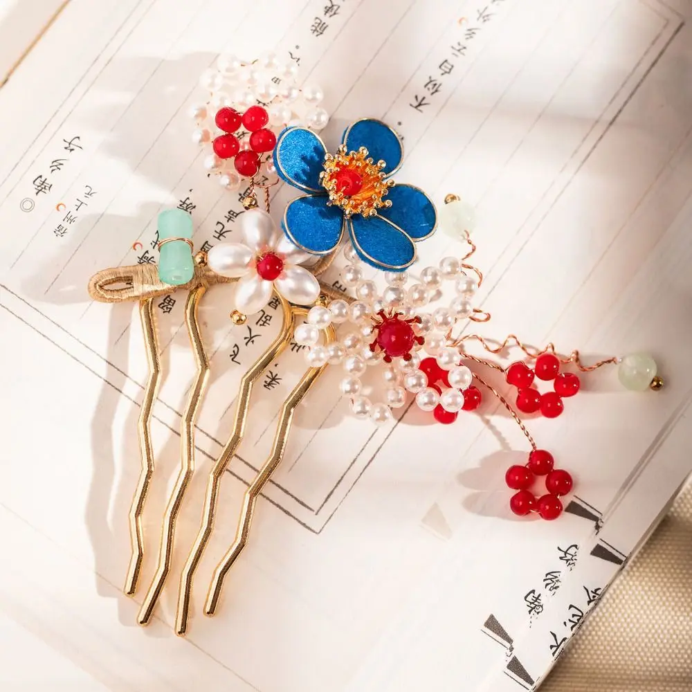 

Flower Ancient Hair Stick Pearl Tassel Flower Hair Comb Hair Chopstick Hair Sticks for Buns Chinese Style Hair Stick
