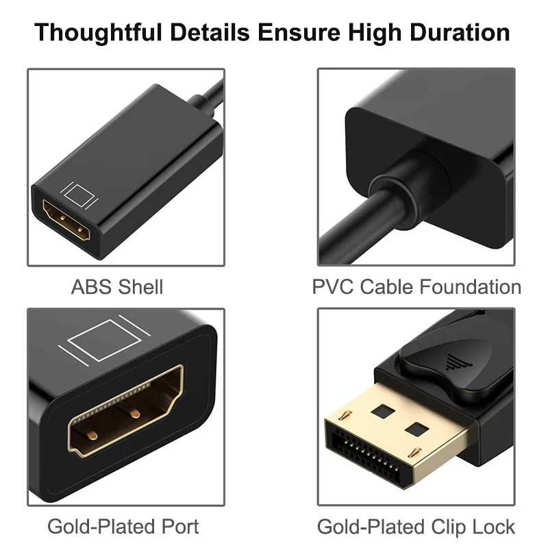 DisplayPort to HDMI-compatible Adapter DP Display Port to HD Male to Female Cable for Computer Laptop PC Monitor Projector HDTV