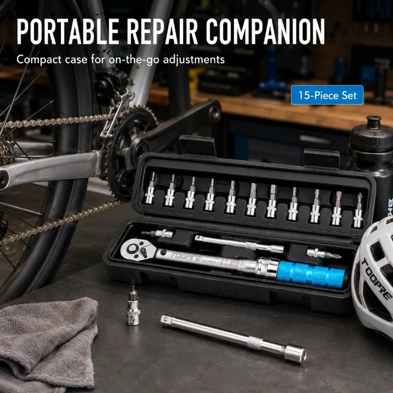 1/4 Drive Click Torque Wrench 2-24Nm Bicycle Set Hex Allen Bits Precise Dual Direction Ratchet for MTB Road Bike Maintenance