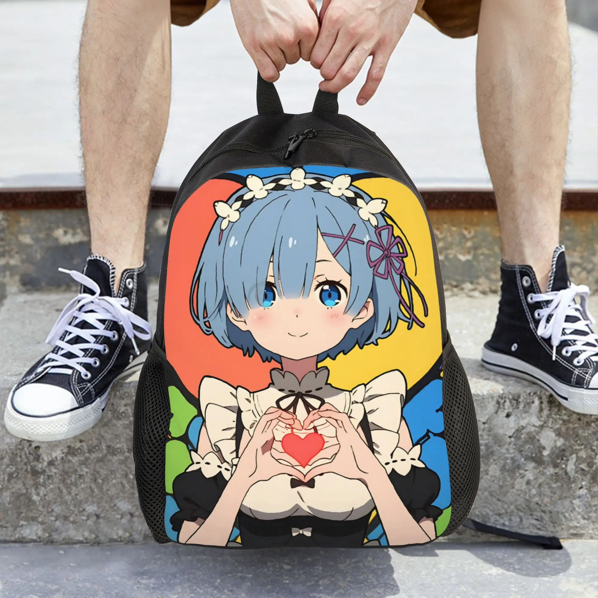 Fashion Re ZERO Anime Rem Backpacks Its Bag  mochila Outdoor Zipper Closure Rucksack