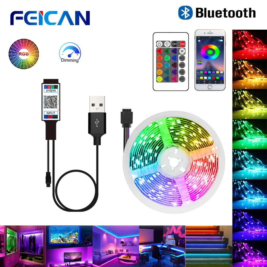 LED Strip Light 5050 USB Bluetooth Flexible Lamp Tape RGB Ribbon 1M 2M 3M 4M 5M DC 5V Decoration TV BackLight