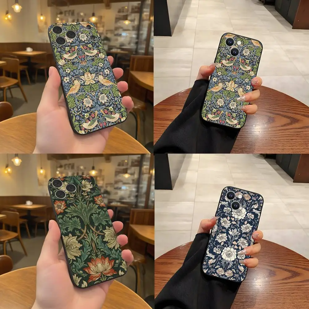 

William Morris Phone Case For iPhone 17,16,15,14,13,12,11,Pro,Max,Plus Black Shockproof Soft Cover