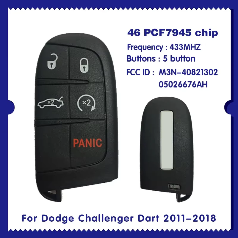 

CN087004 Оригинальный 5-кнопочный смарт-брелок FCC M3N-40821302 PCF7945 Чип 05026676AH для Dodge Challenger Dart 2011-2018
