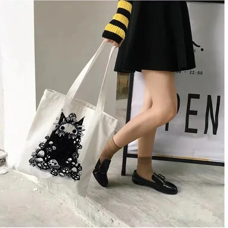 TOUB025 Women Canvas Shopping Bag Female   Funny Mushroom Eco Handbag Tote Reusable Grocery