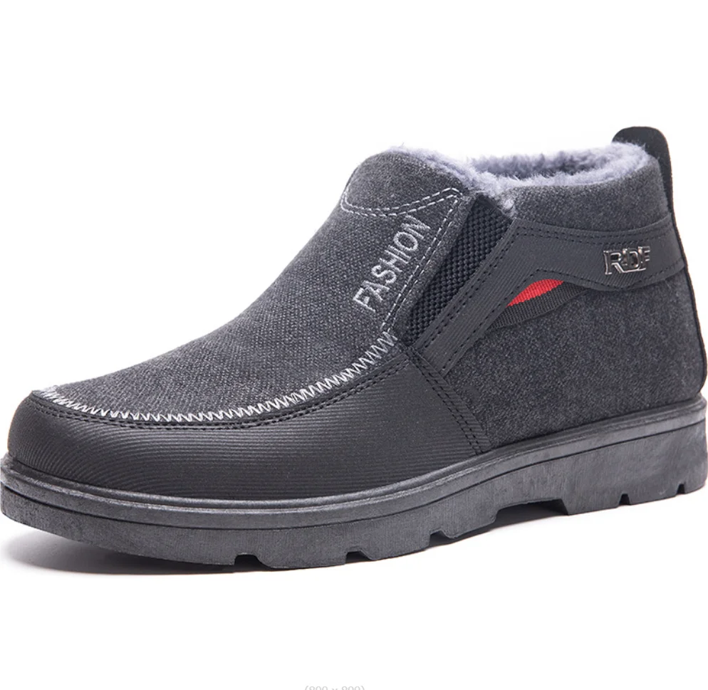 Fashion Warm Man Shoes Winter Snow Boots Faux Leather Fur Lined Shoes Elder Men Flat Ankle Plush Boots Light Cotton-padded Shoes