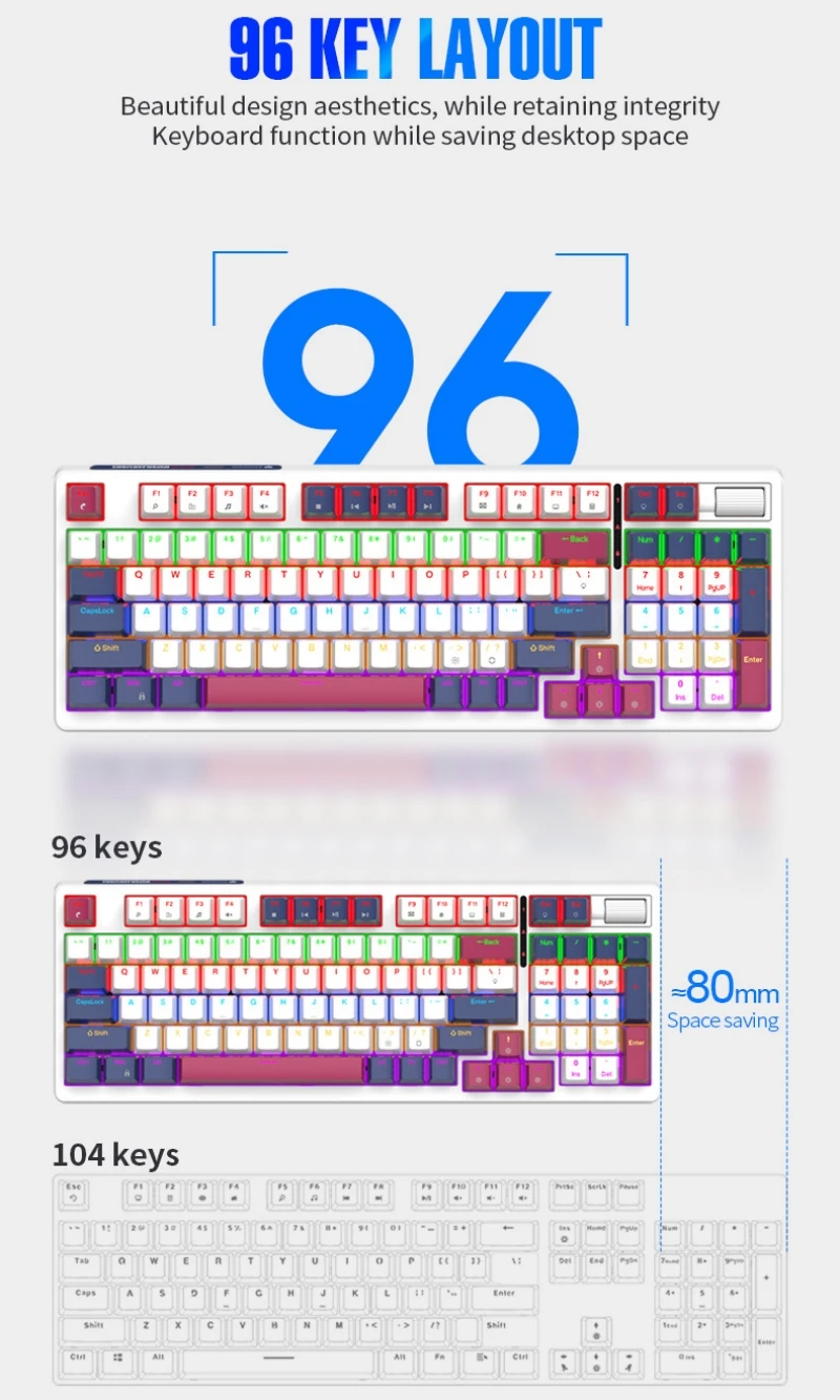 Imagem -02 - Teclado Mecânico com Fio Português Hot Swap 96 Teclas 96 Layout Espanhol Russo Coreano Árabe Teclado Mecânico tipo c Rgb Gaming K85