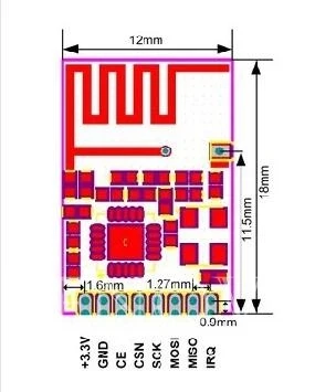 1PCS Mini NRF24L01+2.4GHz 1.27MM RF Wireless Module Mini Version Power Enhanced Version SMD Receiver Transceiver Board 1.9v~3.6v