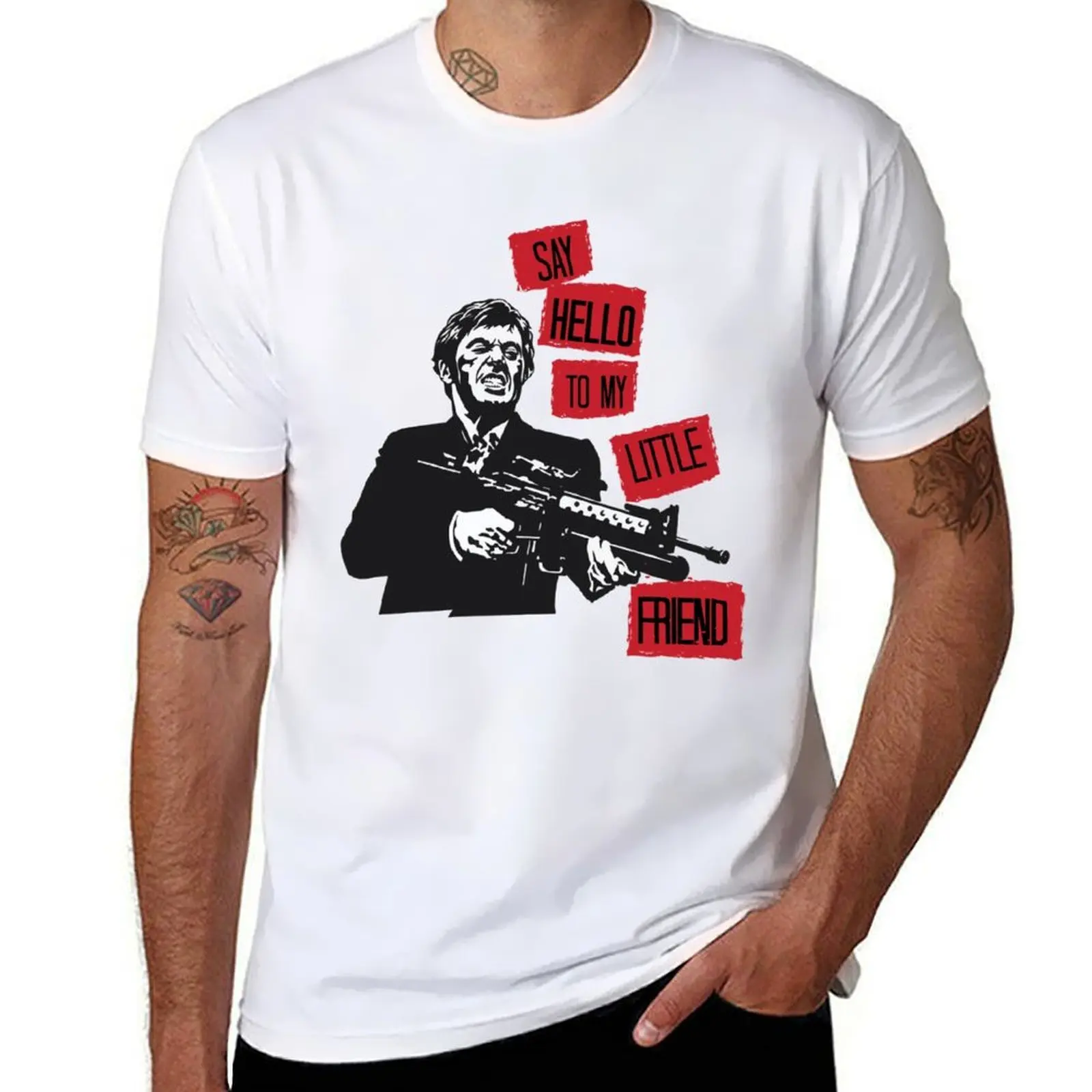 

Scarface Say Hello To My Little Friend T-Shirt man t shirt heavy cotton cotton tshirt 100% T-Shirt