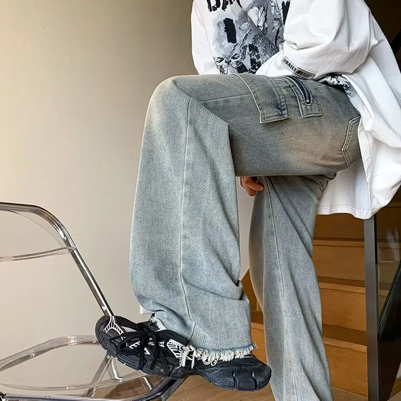 

Джинсы мужские в японском стиле мешковатые джинсы полная длина универсальные шикарные уличные джинсовые брюки простые повседневные осенние студенческие винтажные новые