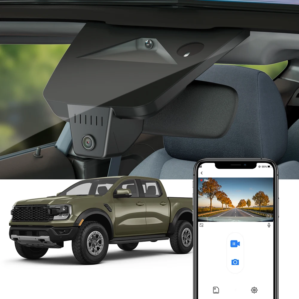 FITCAMX 4K Dashcam for Ford Ranger 5th Gen Wildtrak Raptor 2024-2026, for VW Volkswagen Amarok II 2023-2025, 2160P Car Cam WiFi
