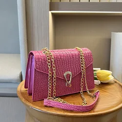 Crocodile Pattern Shoulder Bags For Women Fashion Chains Squre Bag Purse Female Pu Leather Crossbody Handbag Daily Phone Clutch