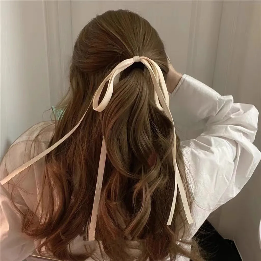 

Korean Long Ribbon Streamer Bow Headdress For Woman Girl Sweet Tied Hair Elastic Ponytail Head Rope Rubber Band Hair Accessories