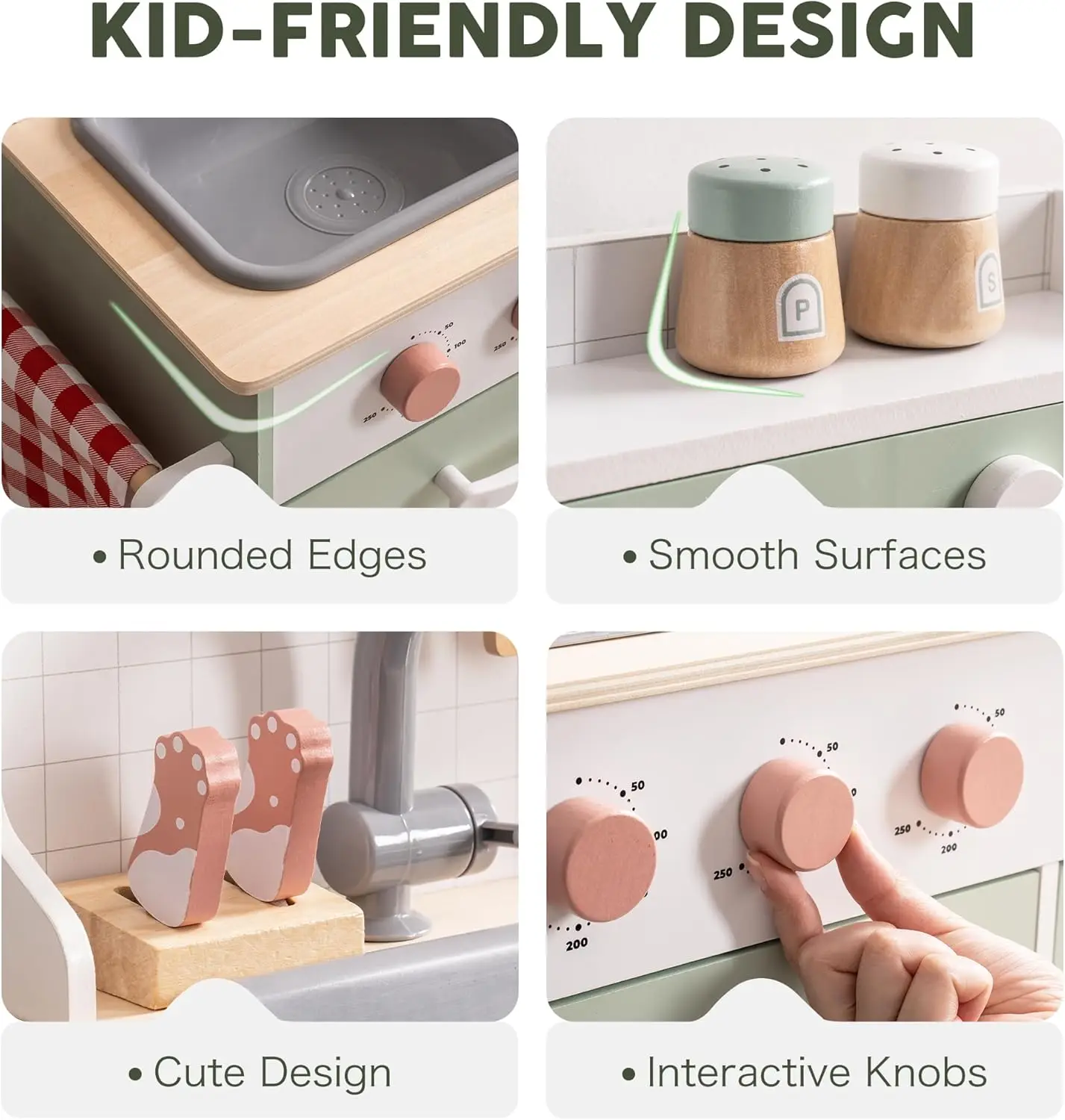 Wooden Play Kitchen Set for Kids Toddlers, Pretend Kitchen Playset with BBQ Grill, Ice Maker, Coffee Machine, and Accessories, T