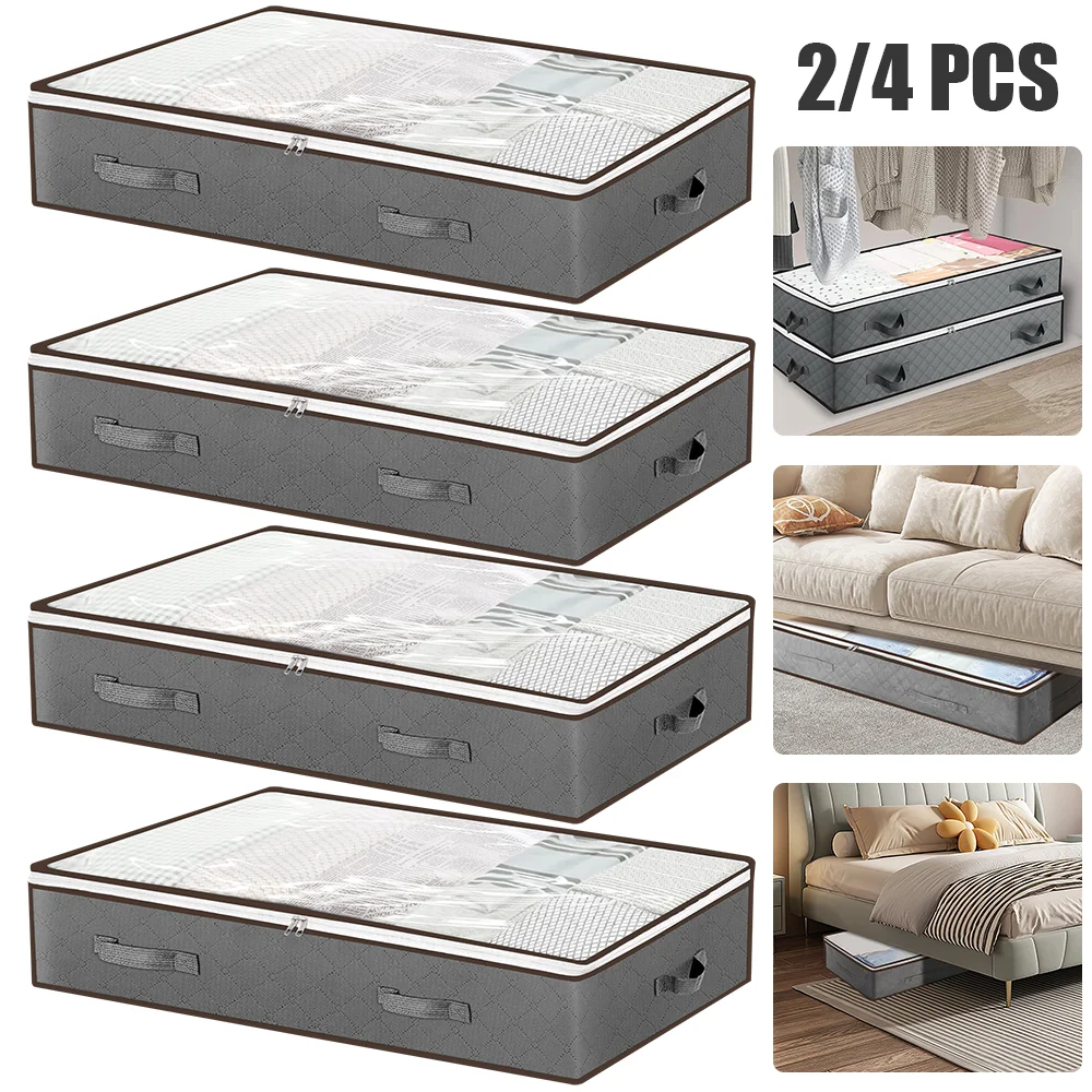 4/2 Stück Staubdichte Unterbett-Aufbewahrungsbox Faltbare Unterbett-Aufbewahrungsbehälter Bettdecken-Kleidungs-Aufbewahrungstaschen Schrank-Aufbewahrungsboxen