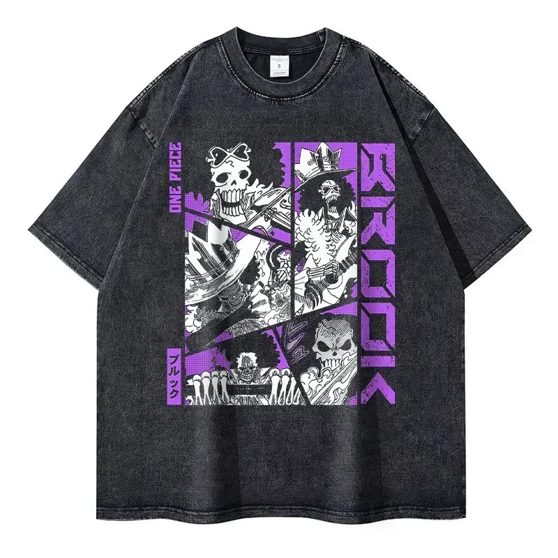 Camisetas de Roronoa Zoro, camiseta Vintage lavada de Anime de una pieza, ropa de calle de gran tamaño L-Luffy, camisetas de Manga 100% de algodón, camisetas de ocio