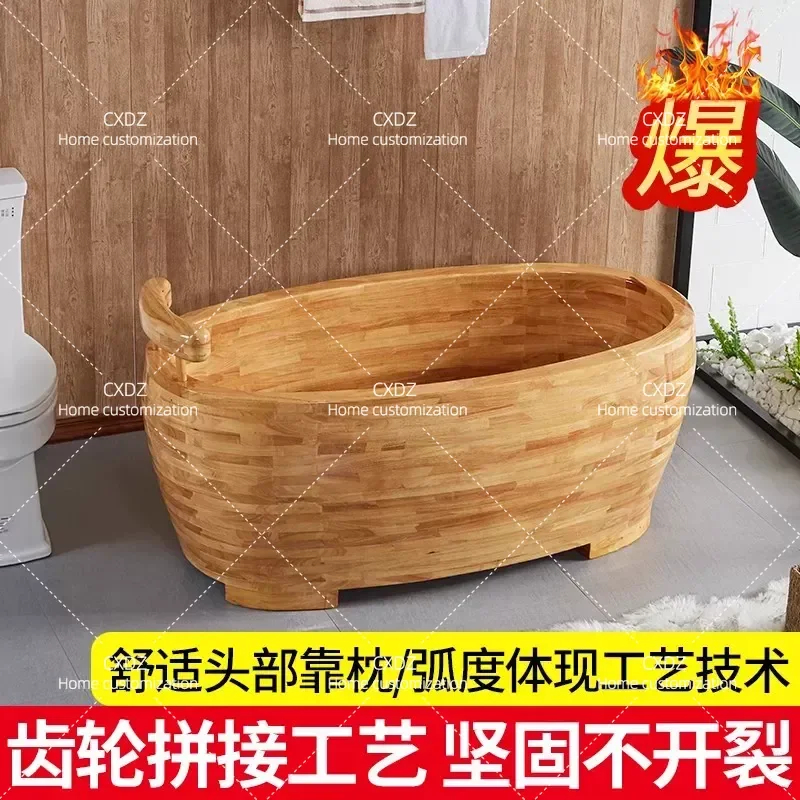 Thickened Solid Wood Bath Bucket for Adults Large Wooden Soaking Tub for Home Spa Foot Bath and Body Care Durable Natural