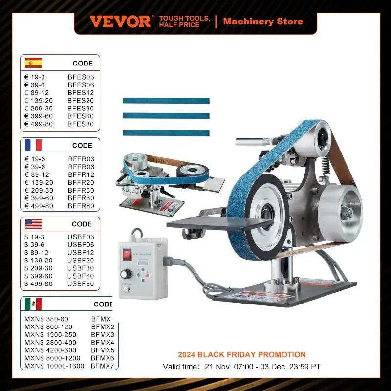 VEVOR Belt Grinder Sander 30 x1-Inch Variable Speed Belt Polisher with VFD 550W Polishing Grinding for Metalworking Knife Making