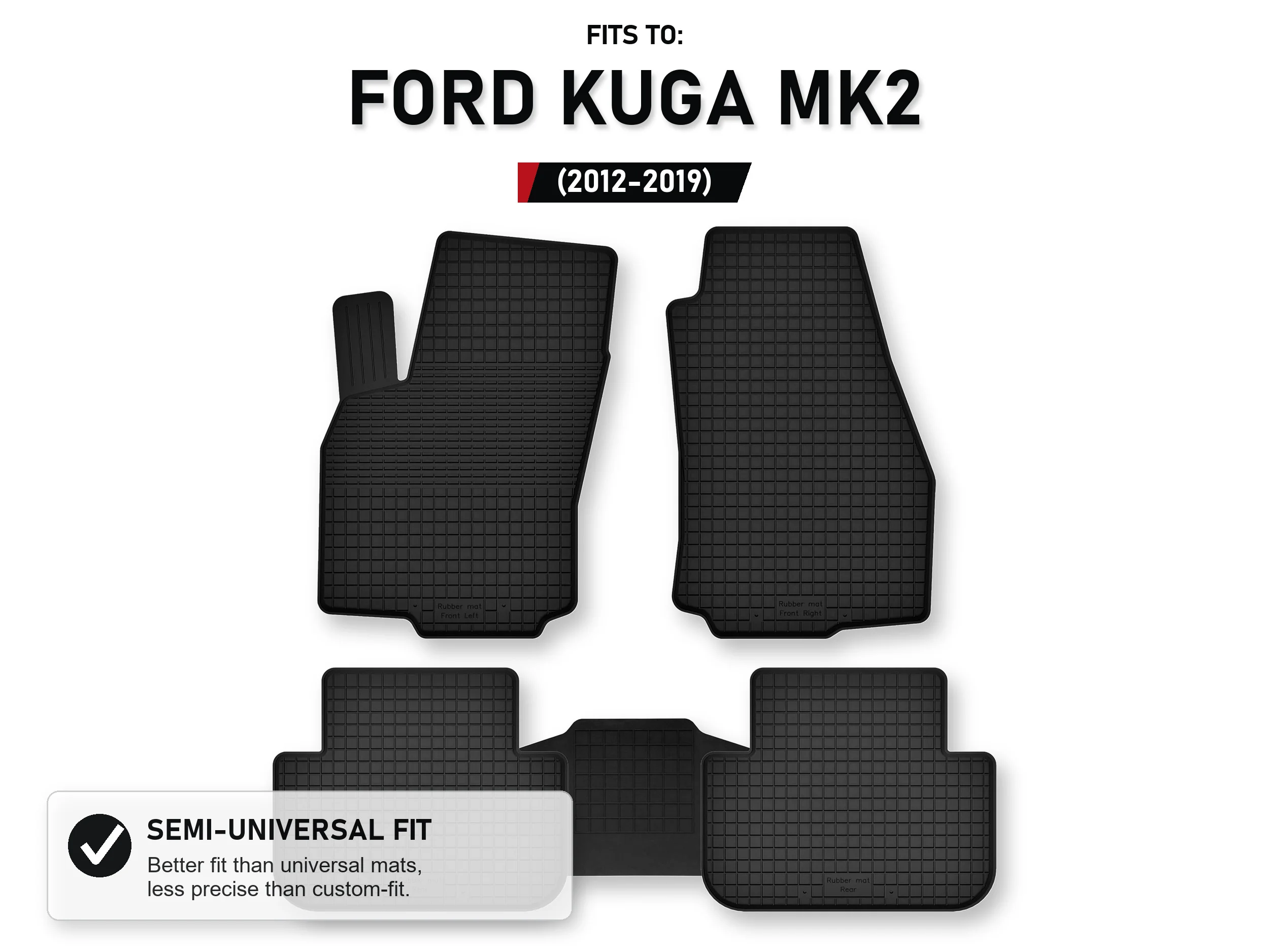 Rubberen matten Tray Type met tunnel voor: Ford Kuga Mk2 2012-2019 5 stuks