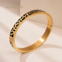 MOONLIGHT Women's Trendy Stainless Steel Leopard Print Bangles Simple Golden Bangle for Female Jewelry Classic Chiristmas Gifts