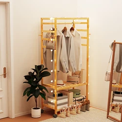 Bamboo Garment Coat Rack Clothes Hanging Rack Organizer with Rolling Wheels