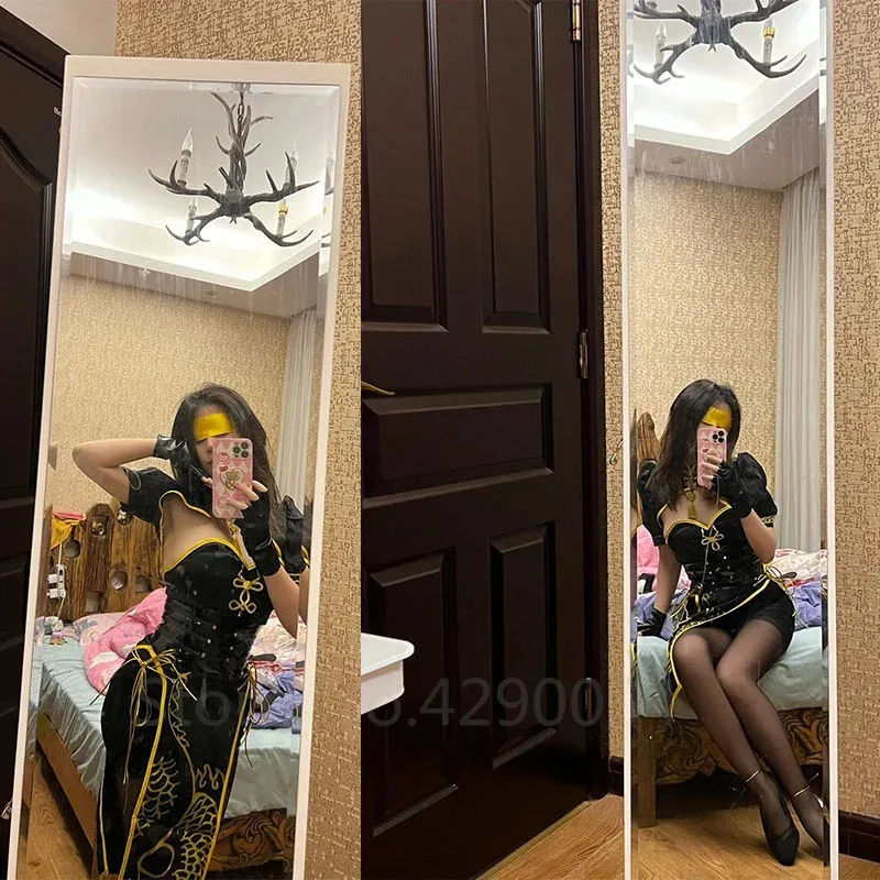 Хэллоуин Нарака: Bladepoint Viper Ning Qipao Косплей Костюм Парик Вечеринка Аниме Костюм Взрослых Женщин Сексуальное Верхнее Платье Нижние Брюки