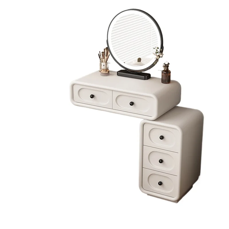 

Small apartment light luxury solid wood dresser baking paint minimalist cream style bedroom makeup table chest integrated