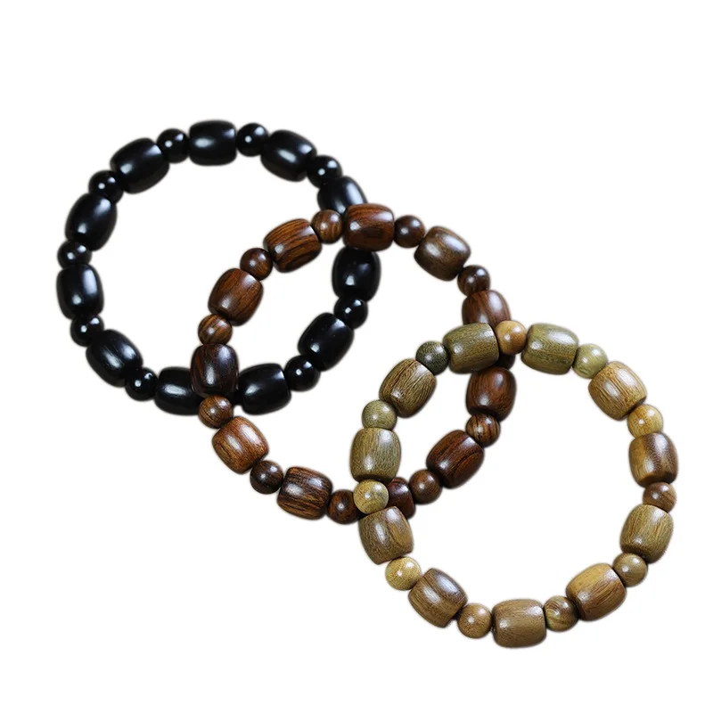 

Natural Green Sandalwood Black Rosewood Buddhist Bead Bracelets Barrel Bead Jewelry for Men and Women Gifts