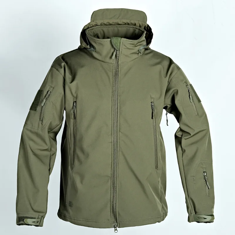Winter Soft Shell Tactical Jackets Men Hooded Waterproof Fleece Hooded Coat Trainning Hunting Clothes Outdoor Camouflage Jacket