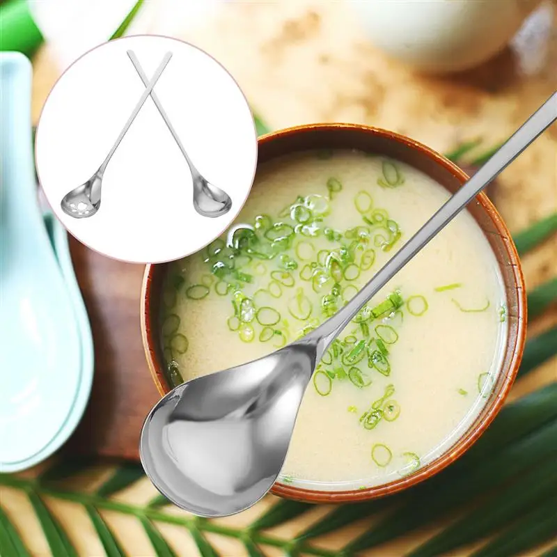 

Хороший 1 комплект, длинная ручка ложки, корейская сервировочная глубокая ложка для перемешивания из нержавеющей стали для дегустации, смешивания, полированная ложка с прорезями
