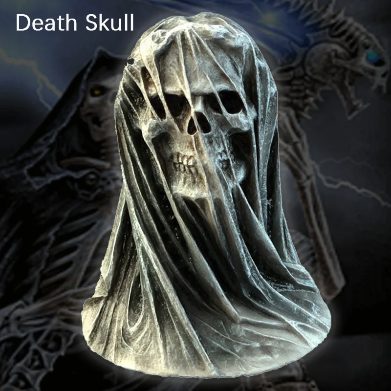 Grim Reaper Death Skull Figurine Veil Hell God Of Death Statue Realistic Ghost Sculpture Halloween Party Ornament Home Decor