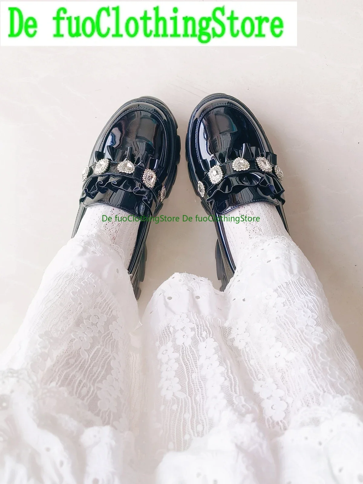 Neue Japanische Strass Patent Leder Muffin Schuhe Mine Serie Süße Spitze Sport Sohle Einzelnen Schuhe Frauen Plattform Faulenzer