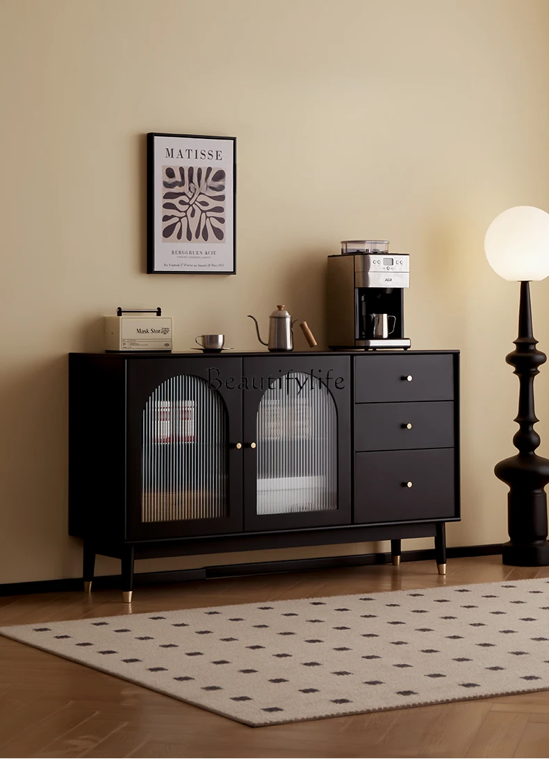 

Solid Wood Living Room Sideboard Cabinet Integrated Wall Locker Simple Modern Living Room Tea Cupboard Black