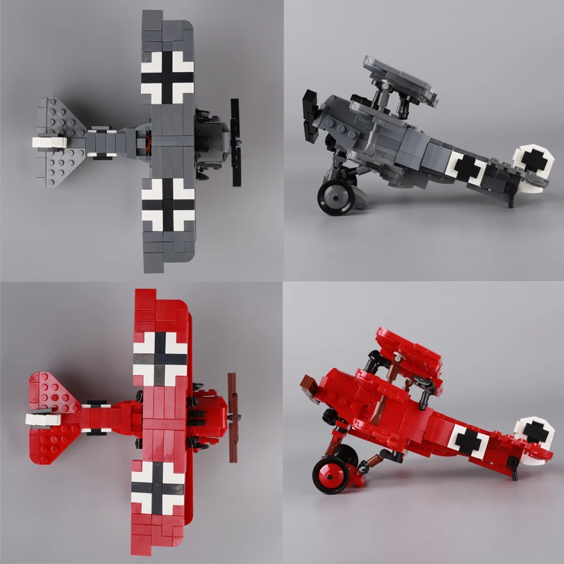 WW1 Fokker Dr-I طائرة ثلاثية نموذج اللبنات WW2 الألمانية العسكرية طائرة الجيش الجندي أرقام مدفع طائرة أسلحة ألعاب مكعبات #5