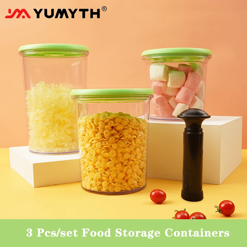 

YUMYTH Household Vacuum Containers Set BPA-free Airtight Food Storage Containers with Hand Pump Keep Fresh Plastic Jar Box T297