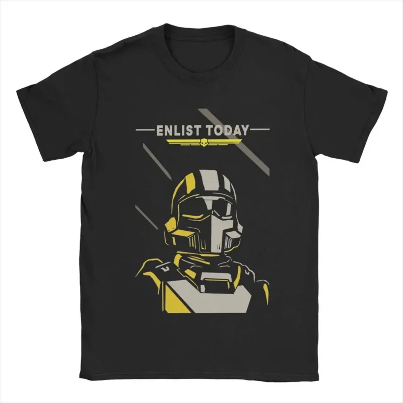 Helldivers 2 Video Game Enlist Today Men's T Shirts Vintage Tees Short Sleeve Crew Neck T-Shirts Cotton 4XL 5XL Tops