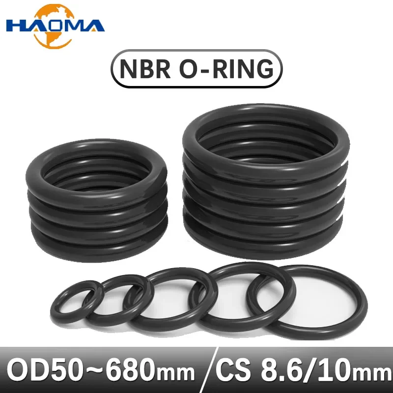 CS 8.6mm 10mm Black NBR Ring OD50-680mm Nitrile Rubber Sealing O Ring Round O-Ring Seal Gaskets Oil Rings Automobile Washer 1Pc