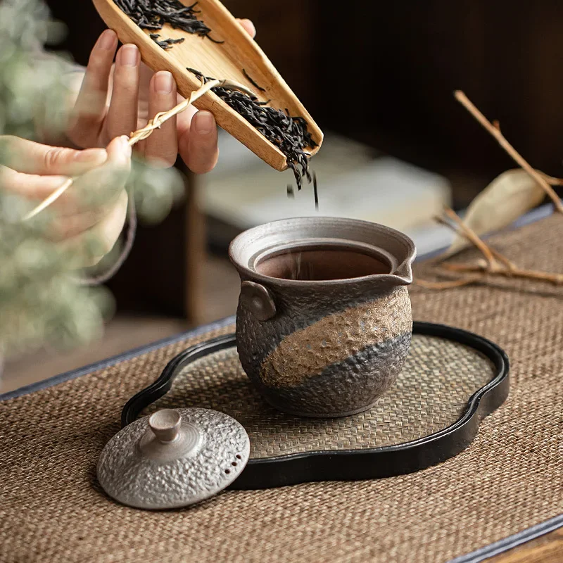 1Pc 200ML Coarse Pottery Gilt Teapot Making Tea Cover Bowl Household Ceramic KungFu TeaSet Hand Grab Pot Japanese Brewing Teapot