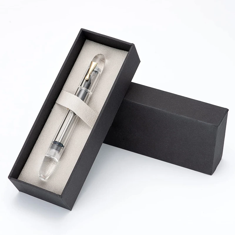 Top-C4 Eyedropper Fountain Pen Medium Nib, Transparent Acrylic Big Size Writing Pens For Office Business With Box