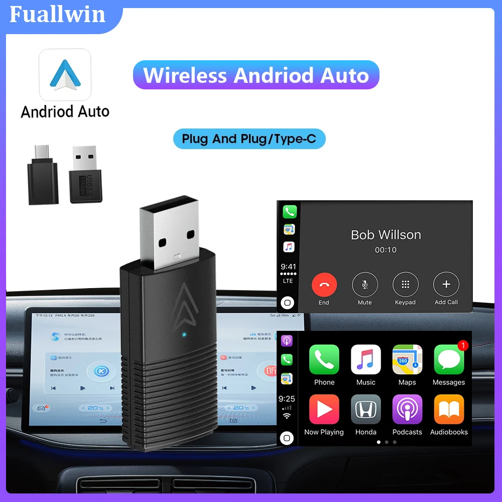 Mini Wireless Android Auto Adapter Smart Systems of The Wired Android Auto Car Accessories For Google Samsung Android 11.0 Phone