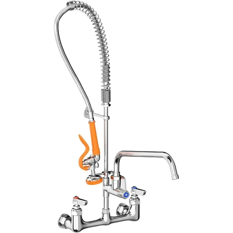 

Дома. Коммерческие смесители для кухонной мойки, настенные, латунные, изготовленные из полированного хрома, устройство для предварительного ополаскивания, высота 36 дюймов, 8 дюймов.