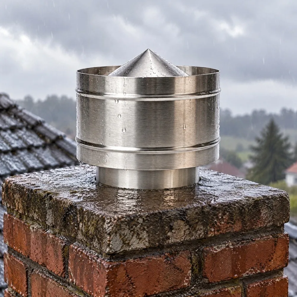 Stainless Steel Chimney Rain Cap 100mm Pipe Cover Weatherproof Heat Resistant Roof Vent Protector Easy Install Fireplace For