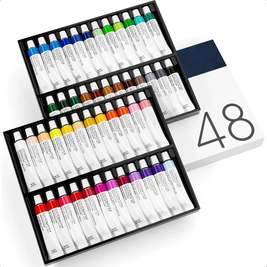 

Watercolor Paint Set 48 Piece Kit for Adults Beginners Profional Artists 48 x 12ml Liquid Water Color Tubes Richly Pigmented Vi