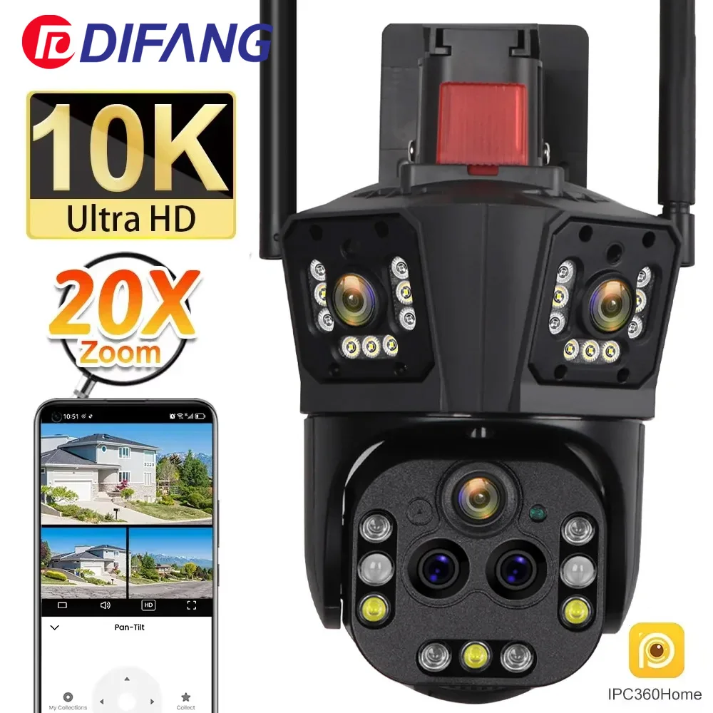 

10K Outdoor Wifi Surveillance Camera 20X Optical Zoom UHD 6K Waterproof AI Automatic Tracking PTZ Five-lens Three-screen IP CCTV