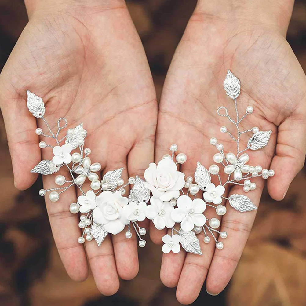 2 قطعة إكسسوارات الزهور الفضية غطاء رأس الزفاف لحفلات الزفاف وحفلات التخرج للنساء خصلات شعر العروس الكرمة ديكور شعر الزهور #6