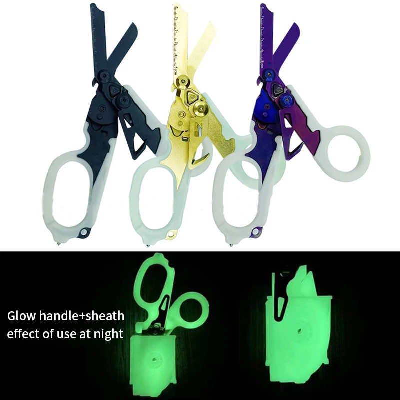 Mini tijeras de rapaces de emergencia multifunción, herramienta de supervivencia al aire libre, táctica, luminosa, fluorescente, plegable